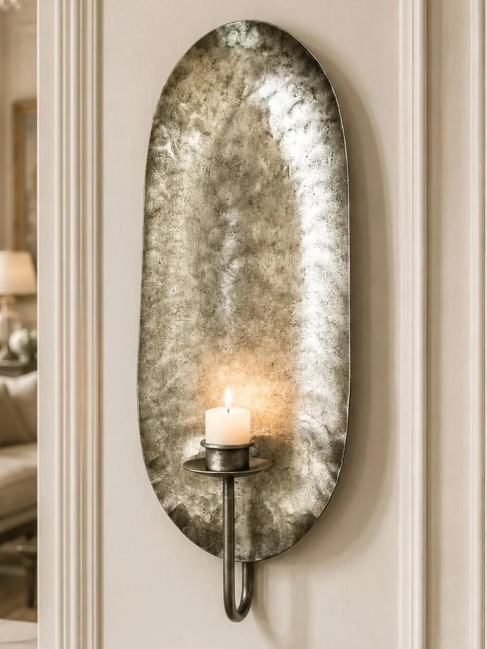 Ballard Designs Hammered Iron Textured Pewter Like Finish Wall Candle Sconce